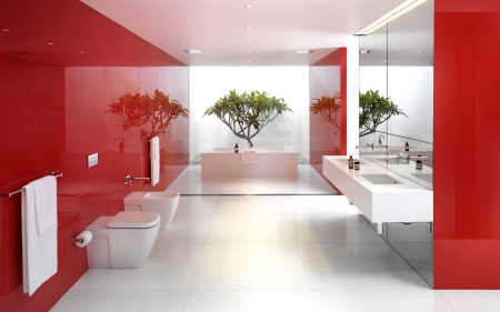 صور حمامات باللون الأحمر الفخم