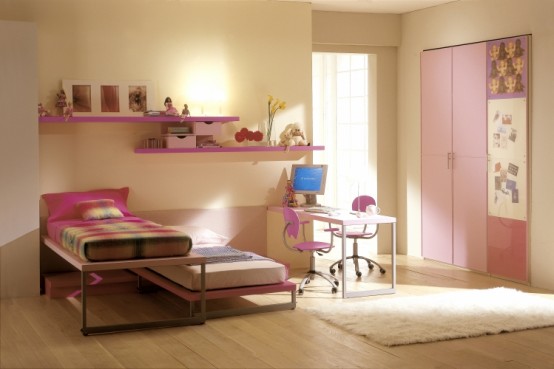 غرف نوم اطفال بنات بالوان مناسبة للبنات الكيوت 2016 (2)