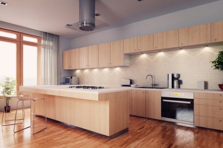 Modern bright kitchen interior 3d render